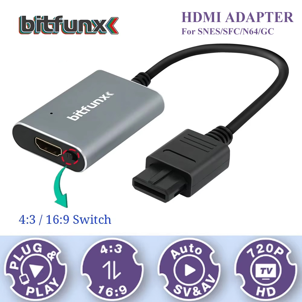 Retro Gaming Handhelds - Bitfunx 720P Svideo/AV naar HDMI Adapter