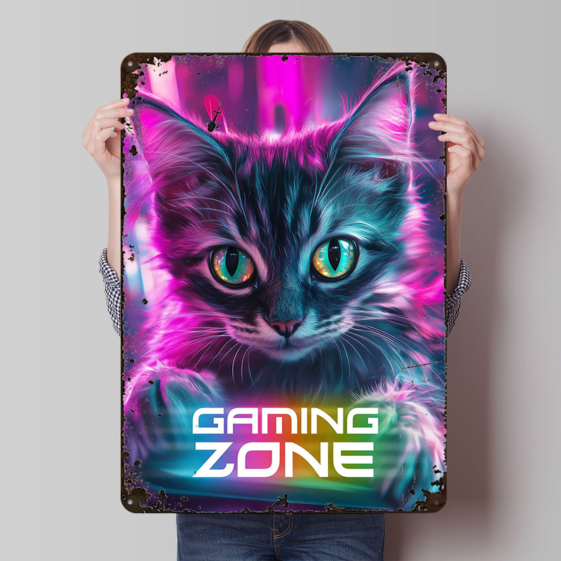Retro Gaming Zone - Gamer Cat - Gaming Zone Gedrukte
