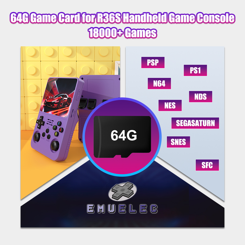 Retro Gaming Handheld Console - 64G Game TF-kaart voor R36S Video