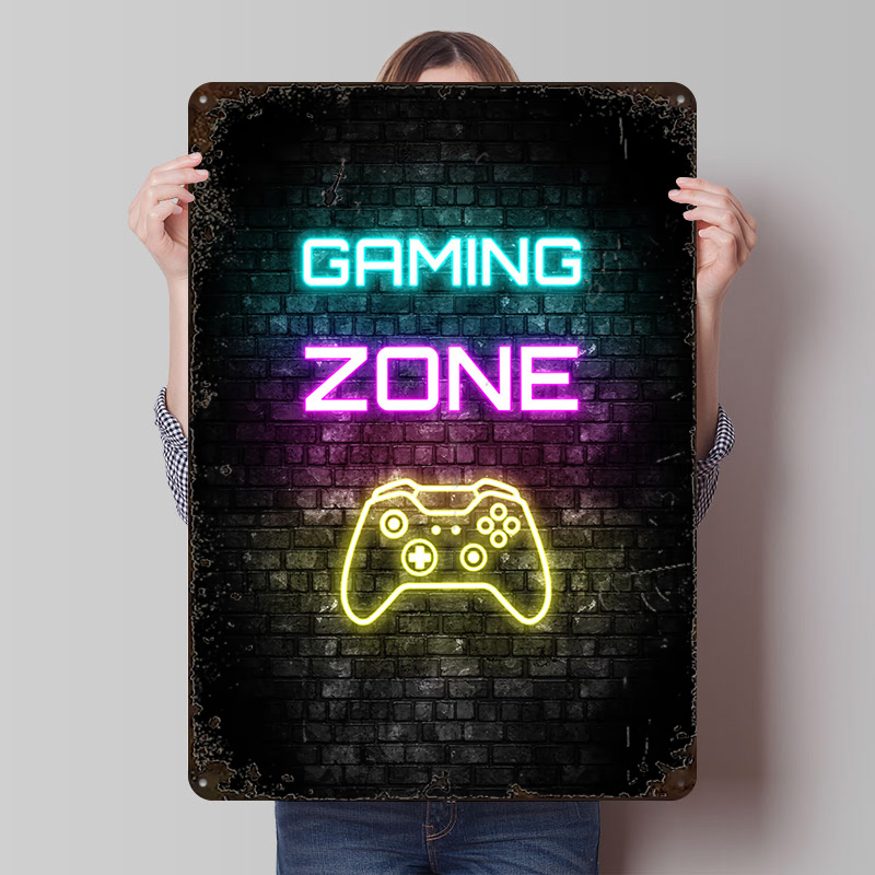 Retro Gaming Zone - Gaming Zone Neon Sign op Baksteen